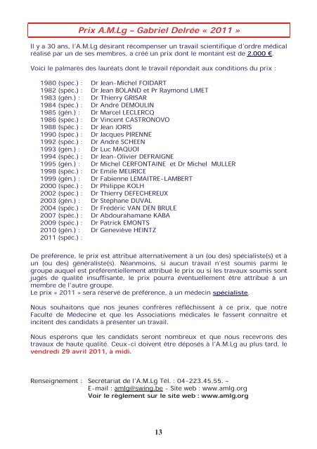 Bulletin d'Avril 2011 - AMLG