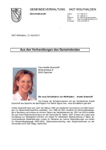 Aus den Verhandlungen des Gemeinderates - myrheintal.ch
