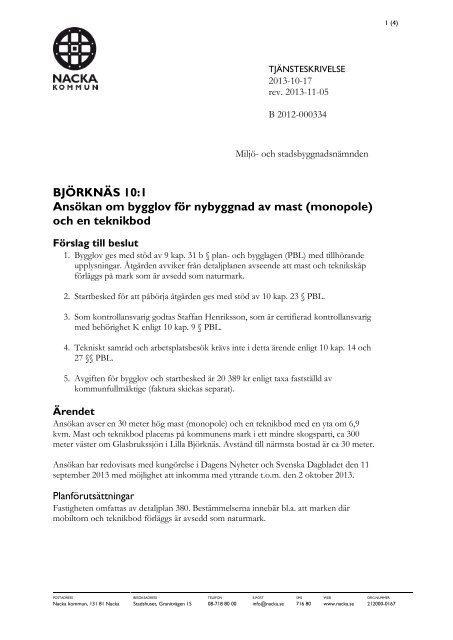 BJÖRKNÄS 10:1 Ansökan om bygglov för ... - Nacka kommun