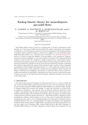 Enskog kinetic theory for monodisperse gas-solid flows - Mechanical ...