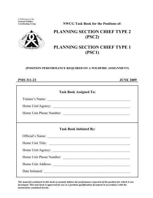 Planning Section Chief Type 1 - National Wildfire Coordinating Group