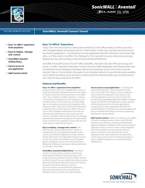 SonicWALL Aventail Connect Tunnel Datasheet - Moonblink