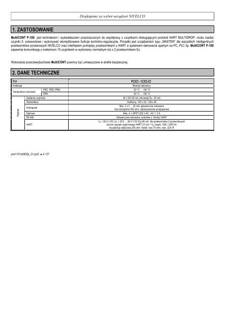 instrukcja instalacji i programowania - Nivelco Process Control Co ...