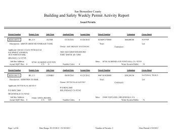 Building and Safety Weekly Permit Activity Report - San Bernardino ...