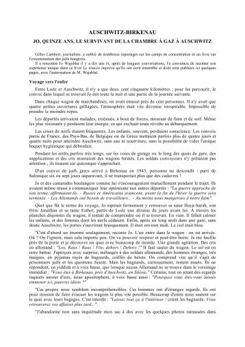 Jo, 15 ans, le survivant de la chambre à gaz d'Auschwitz