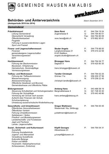 Behördenverzeichnis - Gemeinde Hausen am Albis