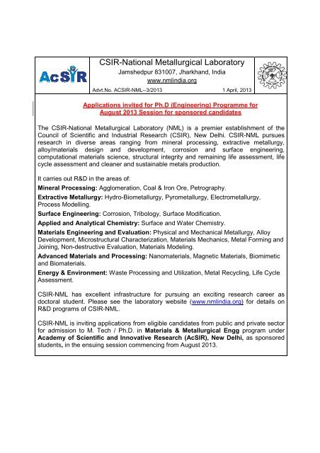Admission Notification for Industry Sponsored Candidates - National ...