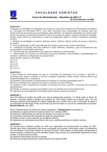 Questões de ASI e TI - Faculdade Christus