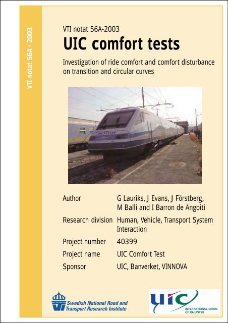 UIC comfort tests - VTI
