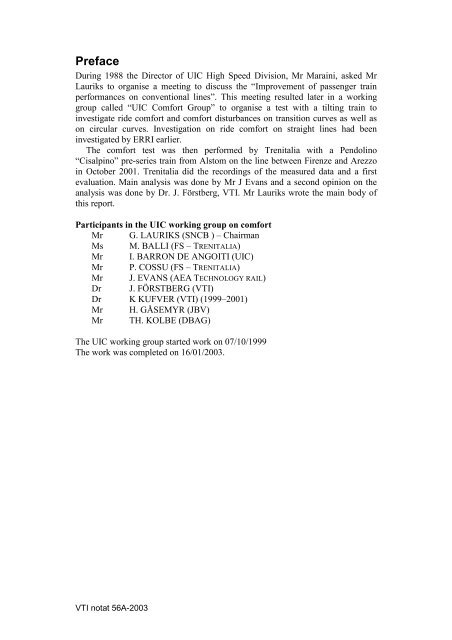 UIC comfort tests - VTI