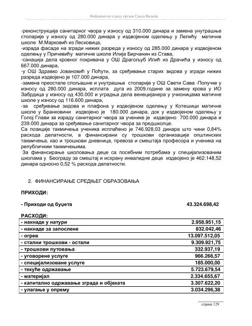 Информатор о раду органа Града Ваљева