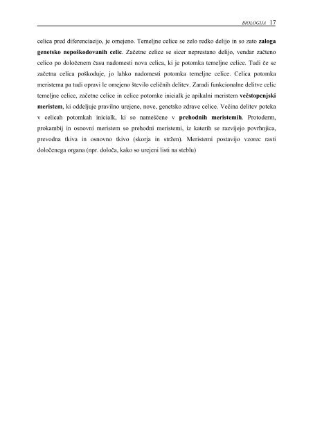 Teze predavanj za predmet BIOLOGIJA, rastlinski del