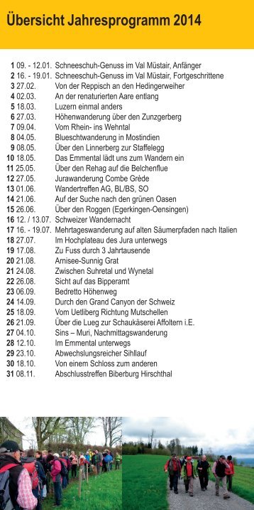 detailierten Wanderprogramm - Aargauer Wanderwege