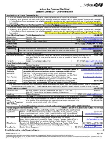 Escalation Contact List - Anthem