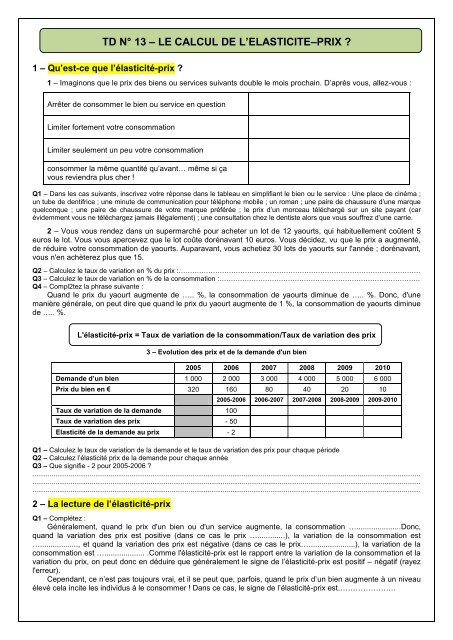 TD NÂ° 13 - Le calcul de l'Ã©lasticitÃ©-prix (2de) (2012-2013).pdf