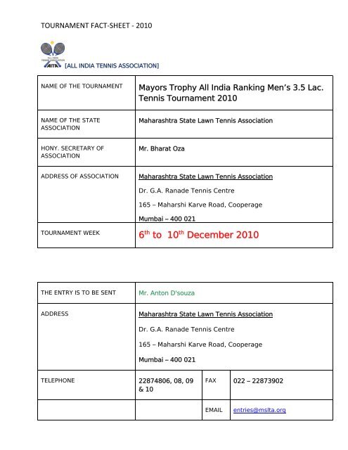 fact - sheet - India Tennis Association