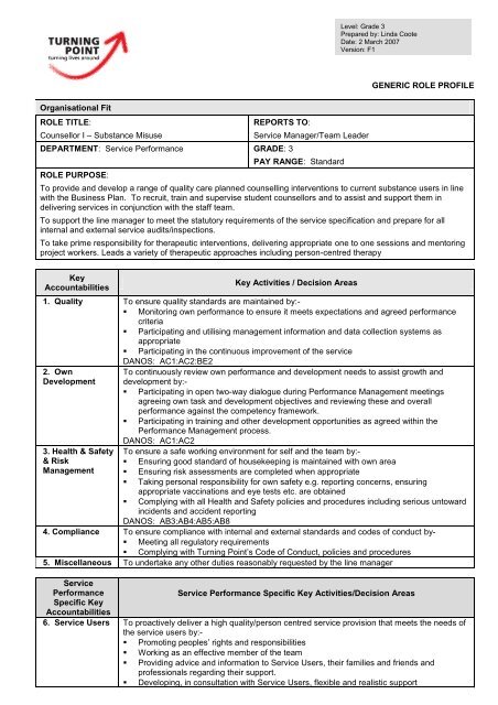 Generic Role Profile - Counsellor - Service Performance + progression