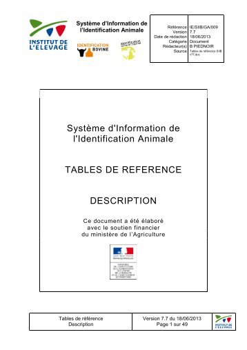 Tables de référence SIIA v77 - Institut de l'Elevage