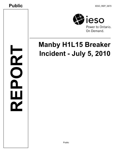 Manby H1L15 Breaker Incident - July 5, 2010 - IESO