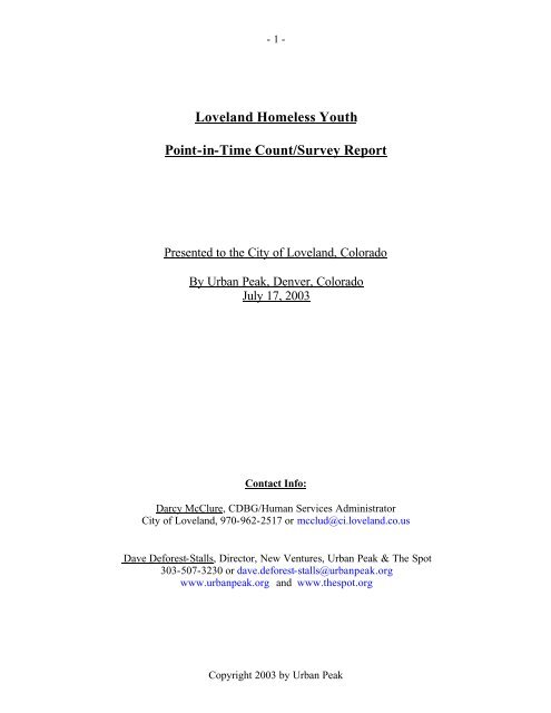 Loveland Homeless Youth Point-in-Time Count/Survey Report