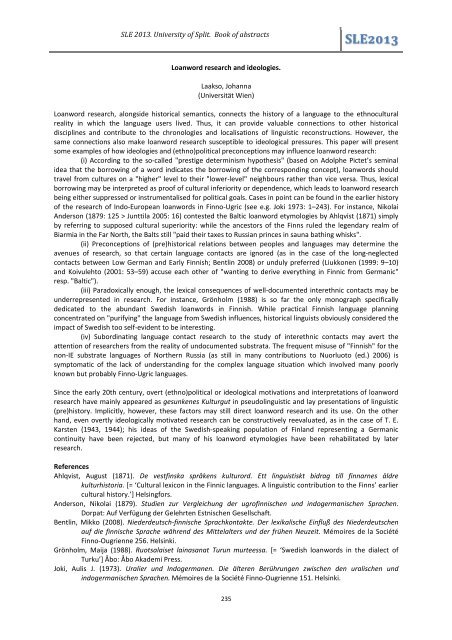 Book of abstracts 2/2 - SLE 2013