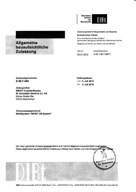 Z-40.7-494 - Werit Kunststoffwerke W. Schneider GmbH & Co. KG