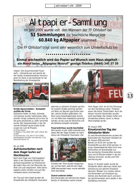 Jahresbericht 2009 - Freiwillige Feuerwehr Ohlsdorf