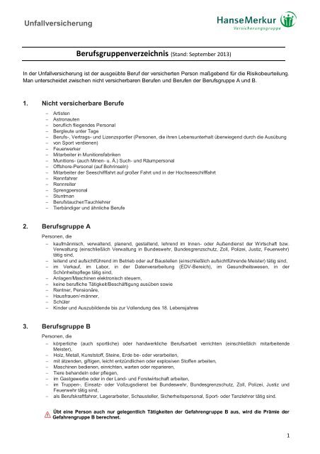 Berufsgruppenverzeichnis - HanseMerkur VertriebsPortal