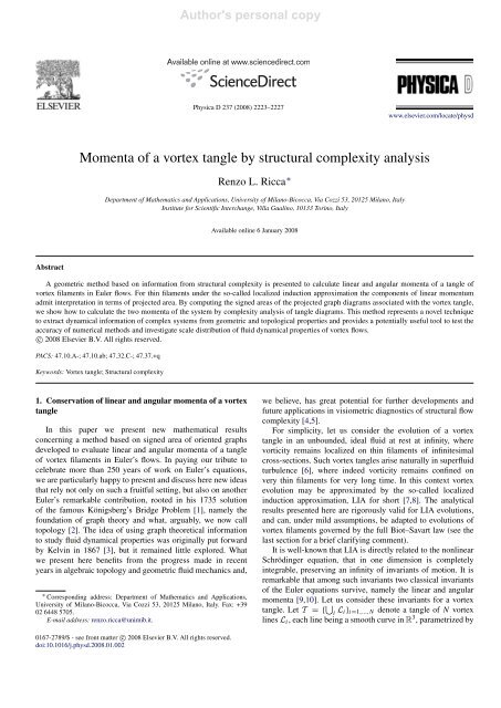 Momenta of a vortex tangle by structural complexity analysis