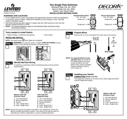 Two Single Pole Switches Leviton Com, Leviton T5225 Wiring Diagram Pdf
