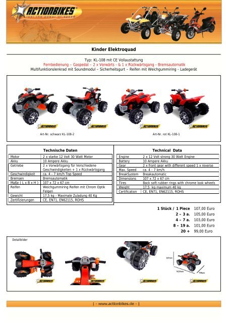 Kinderfahrzeuge Preisliste exklusiv nur für unsere ... - Actionbikes