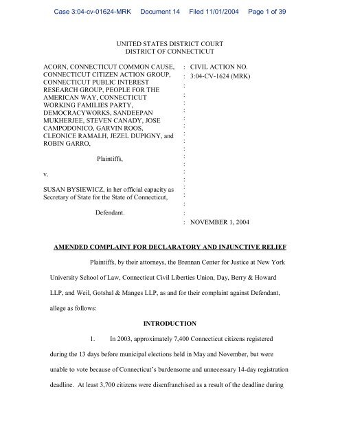 united states district court district of connecticut acorn ... - Amazon S3