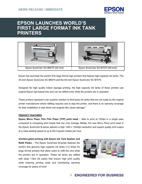 Epson Launches World's 1st Large Format Ink Tank Printer