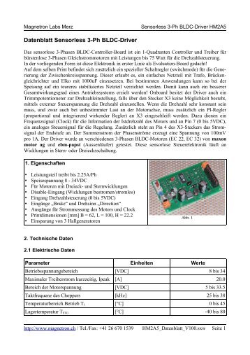 Datenblatt Sensorless 3-Ph BLDC-Driver - Magnetron Labs Merz