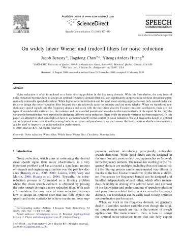 On widely linear Wiener and tradeoff filters for noise ... - ResearchGate