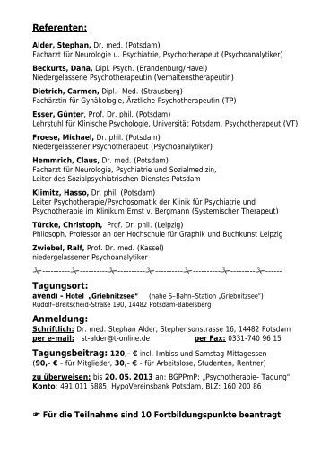 Jahrestagung - Brandenburgische Gesellschaft für Psychotherapie ...