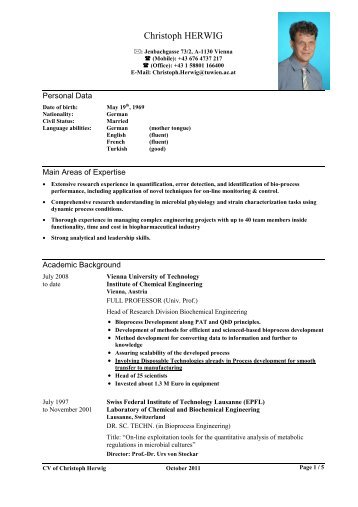 Christoph HERWIG - TU Wien - Institut für Verfahrenstechnik