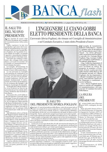 l'ingegnere luciano gobbi eletto presidente della - Banca di Piacenza