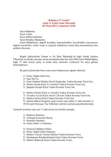 KÃ¼tahya 27 Tesisin AÃ§Ä±lÄ±Å ve Temel Atma Merasimi - Devlet Su Ä°Åleri ...