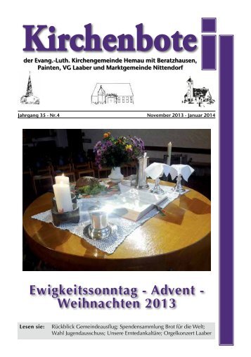 Kirchenbote - Evangelisch in Nittendorf, Hemau, VG Laaber, Painten ...