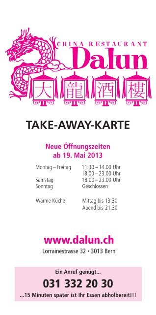 031 332 20 30 TAKE-AWAY-KARTE