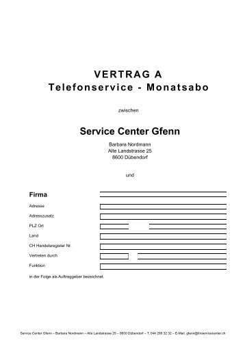 VERTRAG A Telefonservice - Monatsabo Service Center Gfenn