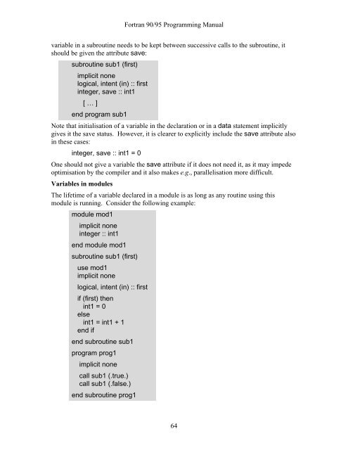 Fortran 90/95 Programming Manual