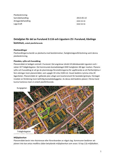 Detaljplan för del av Furulund 3:116 och Ligustern 25 i ... - Kävlinge