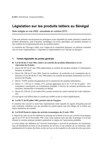 Législation sur les produits laitiers au Sénégal