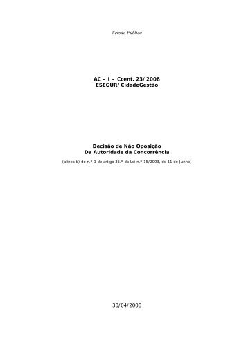 VersÃ£o PÃºblica AC â I â Ccent. 23/2008 ESEGUR/CidadeGestÃ£o ...