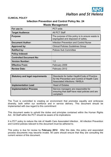 Waste Management Infection Prevention and Control Policy No.24