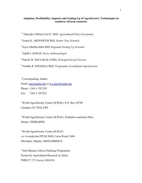 1 Adoption, Profitability, Impacts and Scaling-Up of Agroforestry ...