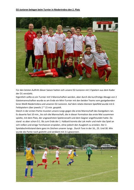 D2-Junioren belegen beim Turnier in Niedertrebra den 2. Platz Für ...