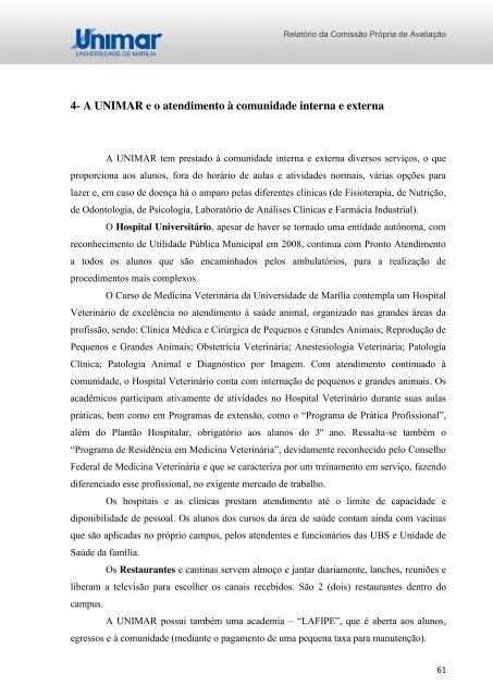 RelatÃ³rio de autoavaliaÃ§Ã£o institucional 2011 - Unimar